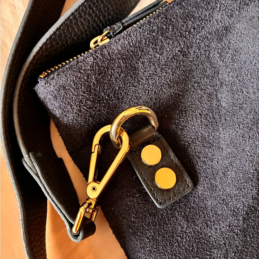 Women’s Navy Suede Crossbody Bag with Gold Hardware - Picture 2 of 4